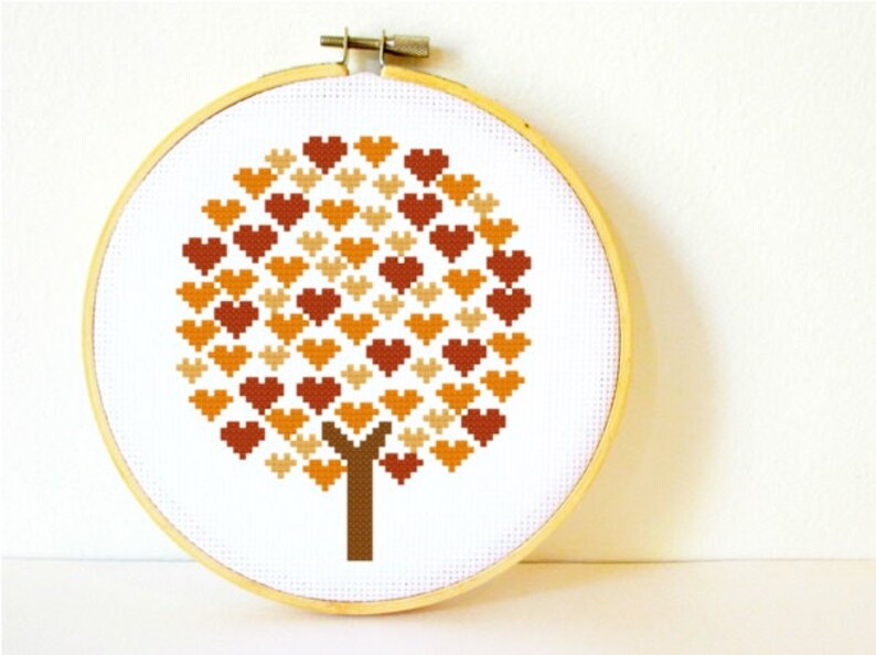 Counted Cross stitch Pattern PDF. Instant download. Deciduous Tree of Hearts. Includes easy beginner instructions. image 1