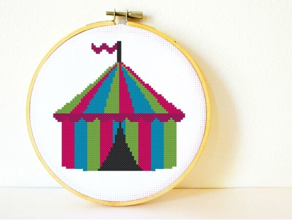 Counted Cross Stitch Pattern Pdf Instant Download Circus Tent Includes Easy Beginners Instructions