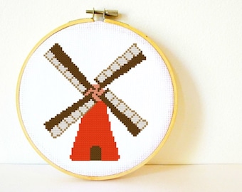 Cross stitch Pattern PDF. Instant download. Dutch Windmill. Includes easy beginners instructions.