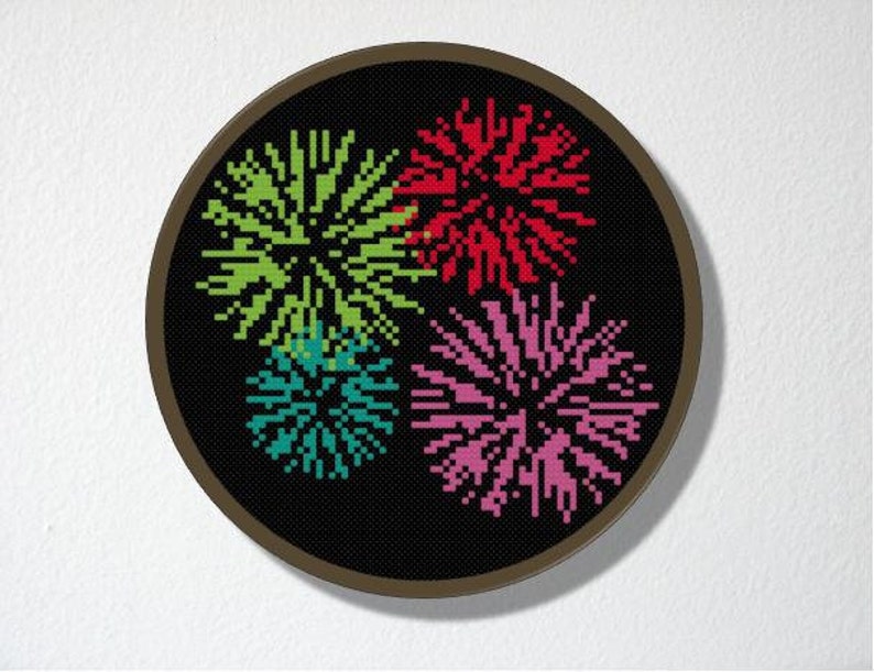 Counted Cross stitch Pattern PDF. Instant download. Fireworks. Includes beginners instructions. image 2