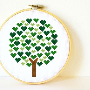 Counted Cross stitch Pattern PDF. Instant download. Deciduous Tree of Hearts. Includes easy beginner instructions. image 2