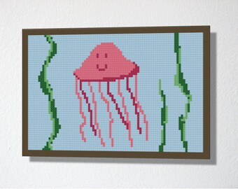 Counted Cross stitch Pattern PDF. Instant download. Cute Jellyfish. Includes easy beginners instructions.