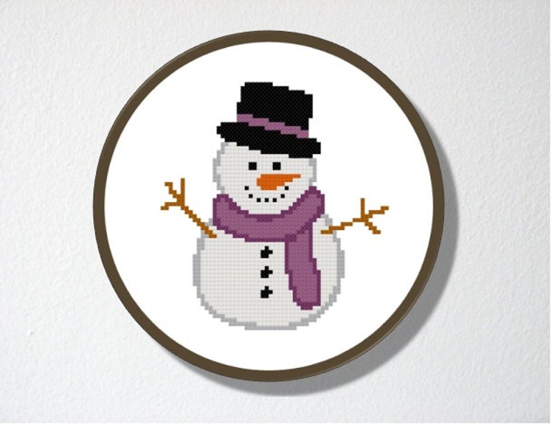 Counted Cross stitch Pattern PDF. Instant download. Snowman. Includes easy beginner instructions. image 2