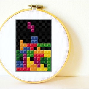 Counted Cross stitch Pattern PDF. Instant download. Tetris. Includes easy beginners instructions.