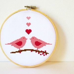 Counted Cross stitch Pattern PDF. Instant download. Love Birds. Includes easy beginner instructions. image 1