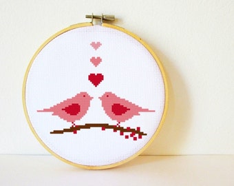 Counted Cross stitch Pattern PDF. Instant download. Love Birds. Includes easy beginner instructions.