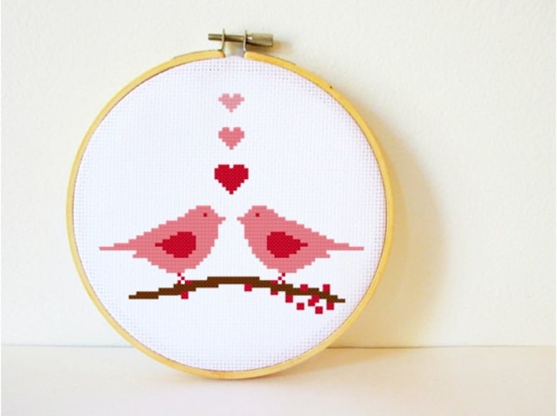 Counted Cross stitch Pattern PDF. Instant download. Love Birds. Includes easy beginner instructions. image 1