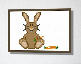Counted Cross stitch Pattern PDF. Instant download. Cute Rabbit. Includes easy beginners instructions.