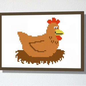 Counted Cross stitch Pattern PDF. Instant download. Cute Hen. Includes easy beginners instructions. image 1