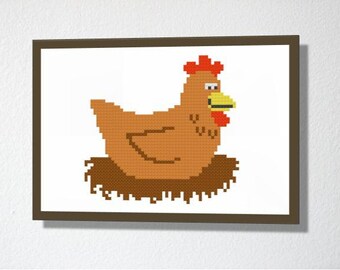 Counted Cross stitch Pattern PDF. Instant download. Cute Hen. Includes easy beginners instructions.