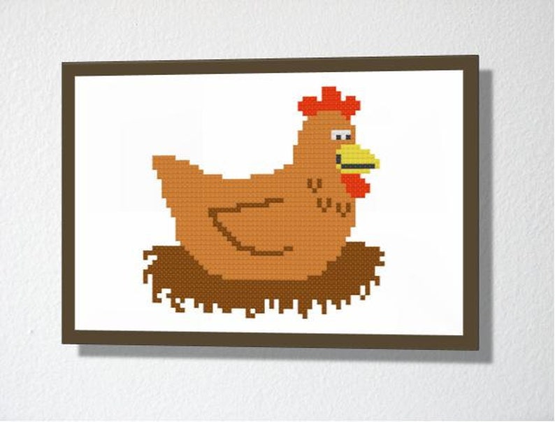 Counted Cross stitch Pattern PDF. Instant download. Cute Hen. Includes easy beginners instructions. image 1