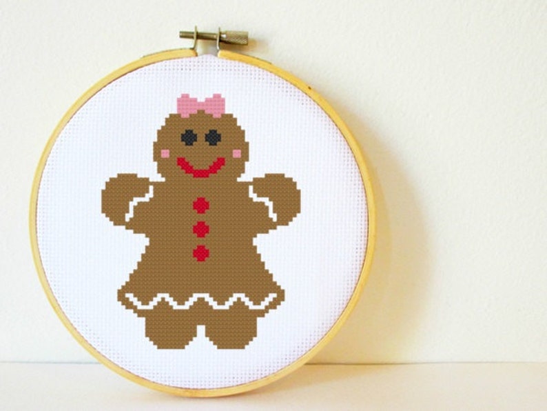 Counted Cross stitch Pattern PDF. Instant download. Gingerbread Girl. Includes easy beginner instructions. image 1