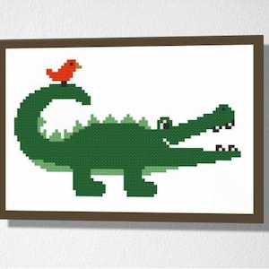 Counted Cross stitch Pattern PDF. Instant download. Cute Crocodile. Includes beginner instructions. image 1