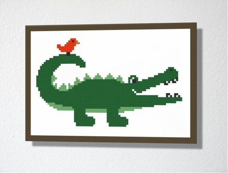 Counted Cross stitch Pattern PDF. Instant download. Cute Crocodile. Includes beginner instructions. image 1