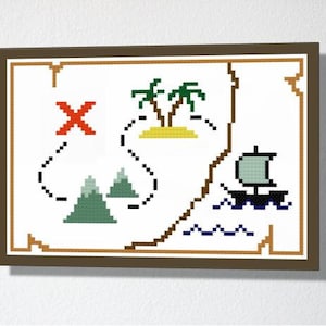 Treasure Map. Counted Cross stitch Pattern PDF. Instant download. Includes beginners instructions.