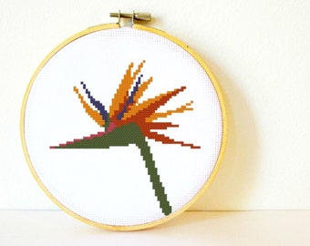 Counted Cross stitch Pattern PDF. Instant download. Bird of Paradise. Includes easy beginner instructions.