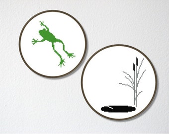 Counted Cross stitch Pattern PDF. Instant download. Leaping Frog silhouette. Includes easy beginner instructions.