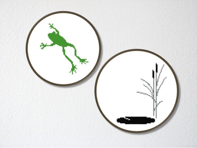 Counted Cross stitch Pattern PDF. Instant download. Leaping Frog silhouette. Includes easy beginner instructions. image 1