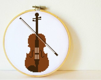 Counted Cross stitch Pattern PDF. Instant download. Violin. Includes easy beginner instructions.