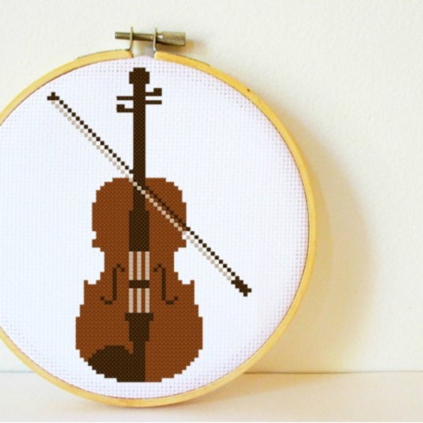 Counted Cross stitch Pattern PDF. Instant download. Violin. Includes easy beginner instructions.