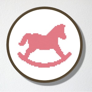 Counted Cross stitch Pattern PDF. Instant download. Rocking Horse Silhouette. Includes easy beginner instructions. image 1