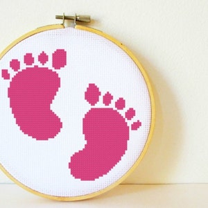 Counted Cross stitch Pattern PDF. Instant download. Baby Footprints. Includes easy beginner instructions. image 1