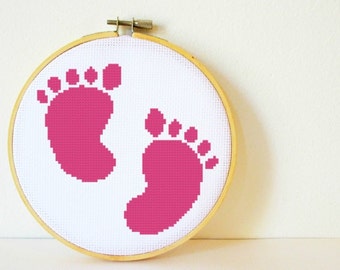 Counted Cross stitch Pattern PDF. Instant download. Baby Footprints. Includes easy beginner instructions.