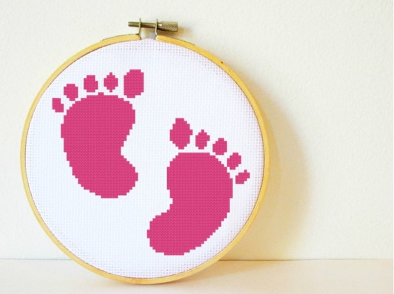 Counted Cross stitch Pattern PDF. Instant download. Baby Footprints. Includes easy beginner instructions. image 1