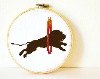 Counted Cross stitch Pattern PDF. Instant download. Circus Lion Silhouette. Includes easy beginner instructions.