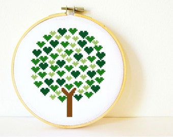 Counted Cross stitch Pattern PDF. Instant download. Tree of Hearts. Includes easy beginner instructions.