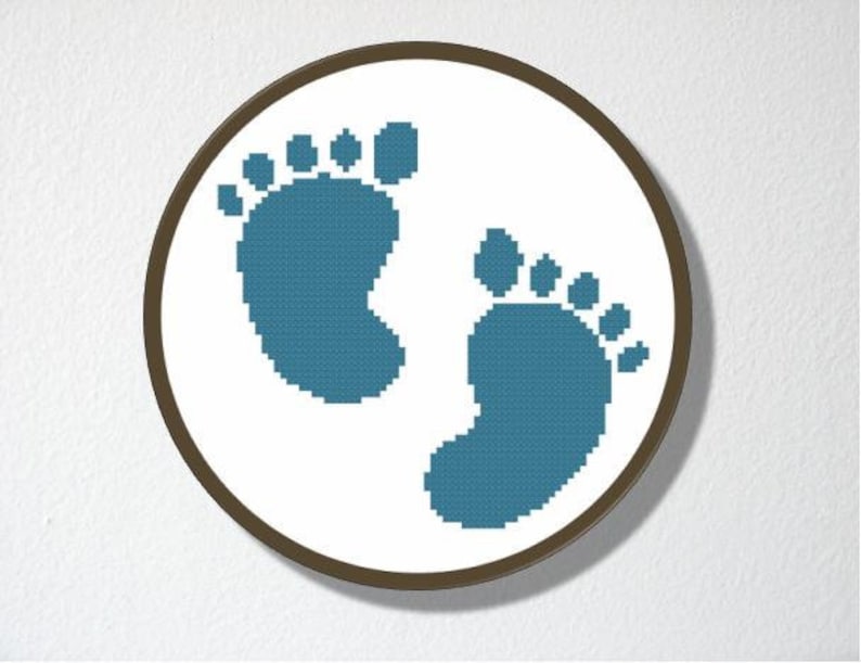 Counted Cross stitch Pattern PDF. Instant download. Baby Footprints. Includes easy beginner instructions. image 2