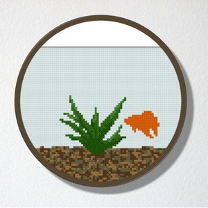 Counted Cross stitch Pattern PDF. Instant download. Fishbowl Aquarium. Includes easy beginner instructions. image 3