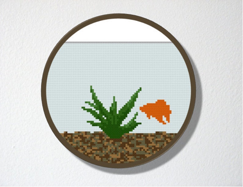 Counted Cross stitch Pattern PDF. Instant download. Fishbowl Aquarium. Includes easy beginner instructions. image 3