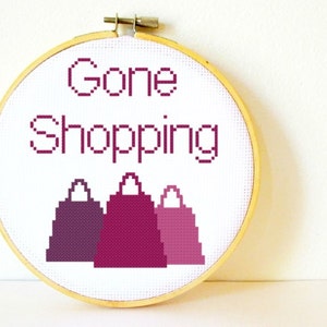 Counted Cross stitch Pattern PDF. Instant download. Gone Shopping. Includes easy beginners instructions. image 1