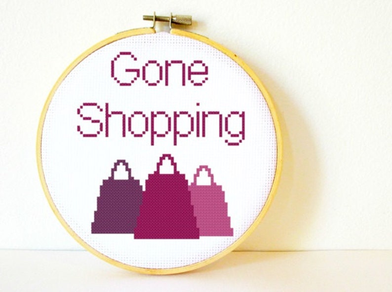 Counted Cross stitch Pattern PDF. Instant download. Gone Shopping. Includes easy beginners instructions. image 1