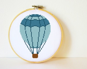 Counted Cross stitch Pattern PDF. Instant download. Hot air balloon. Includes easy beginner instructions.