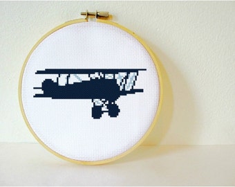 Counted Cross stitch Pattern PDF. Instant download. Vintage Biplane Silhouette. Includes beginner instructions.
