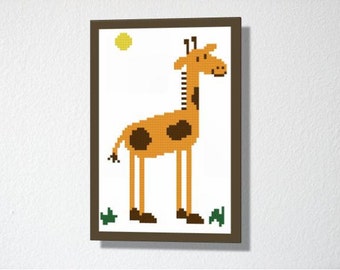 Counted Cross stitch Pattern PDF. Instant download. Cute Giraffe. Includes easy beginner instructions.