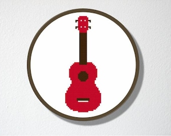 Cross stitch Pattern PDF. Instant download. Ukulele Silhouette. Includes easy beginners instructions.