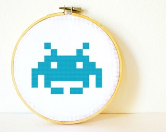 Counted Cross stitch Pattern PDF. Instant download. Space Invaders. Includes easy beginners instructions.