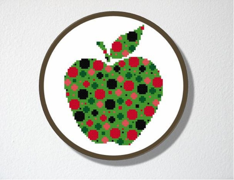 Counted Cross stitch Pattern PDF. Instant download. Psychedelic Apple. Includes easy beginner instructions. image 4