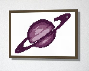 Counted Cross stitch Pattern PDF. Instant download. Planet. Includes easy beginners instructions.