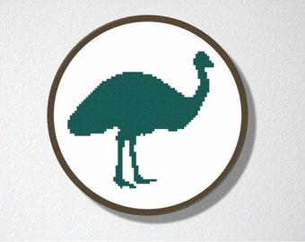 Counted Cross stitch Pattern PDF. Instant download. Emu Silhouette. Includes beginners instructions.