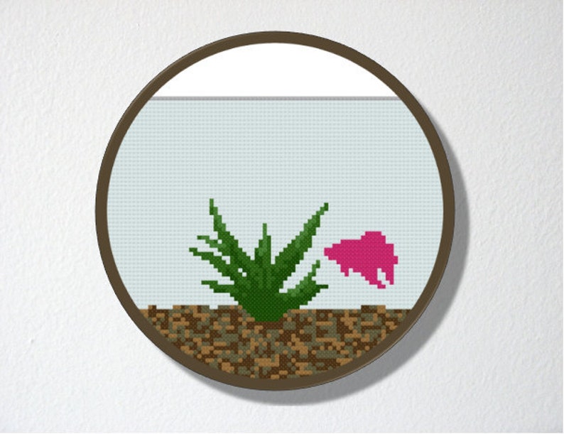 Counted Cross stitch Pattern PDF. Instant download. Fishbowl Aquarium. Includes easy beginner instructions. image 4