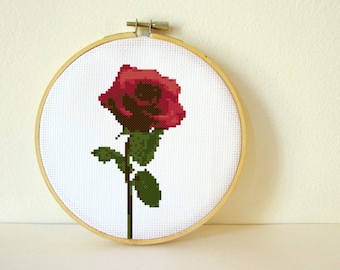 Counted Cross stitch Pattern PDF. Instant download. Rose. Includes easy beginner instructions.