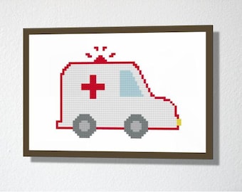 Counted Cross stitch Pattern PDF. Instant download. Ambulance. Includes easy beginners instructions