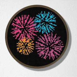 Counted Cross stitch Pattern PDF. Instant download. Fireworks. Includes beginners instructions. image 1