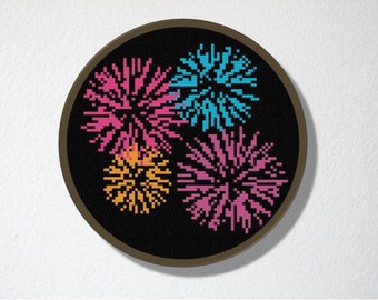 Counted Cross stitch Pattern PDF. Instant download. Fireworks. Includes beginners instructions.