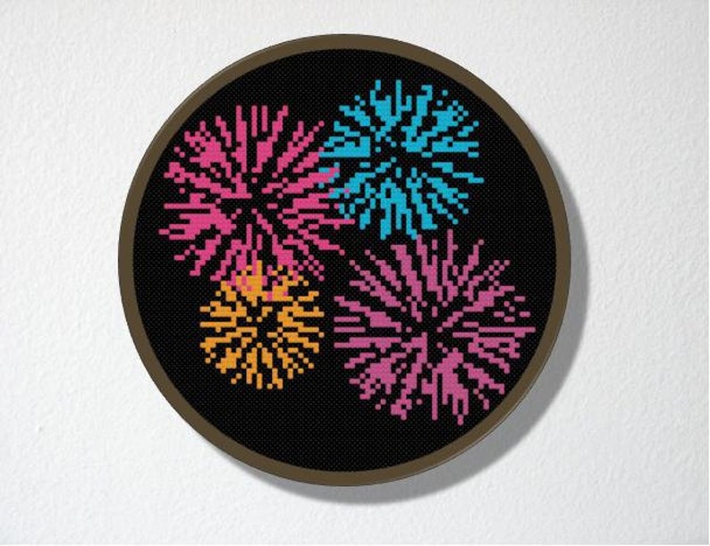 Counted Cross stitch Pattern PDF. Instant download. Fireworks. Includes beginners instructions. image 1