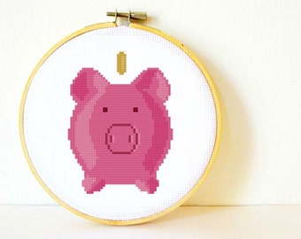 Counted Cross stitch Pattern PDF. Instant download. Piggy Bank. Includes easy beginners instructions.